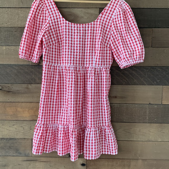 NWT LOFT Women's Gingham Tie Back Flounce Swing Dress in Tango Red - Picture 5 of 11